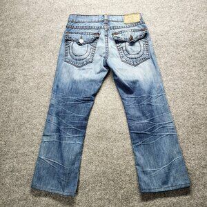 True Religion Ricky Super T Jeans Fits 33 X 28 Thick Stitch Flap Made In USA Y2k